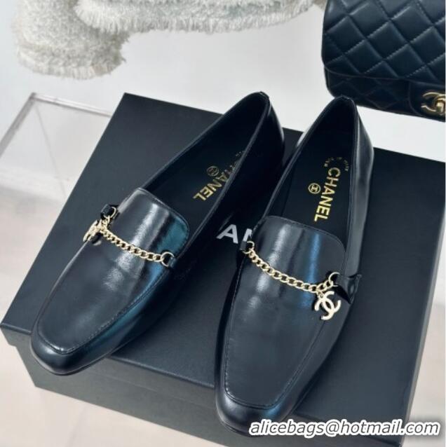 Luxury Chanel Calfskin Moccasins Loafers with CC Chain G45568 Black 323054