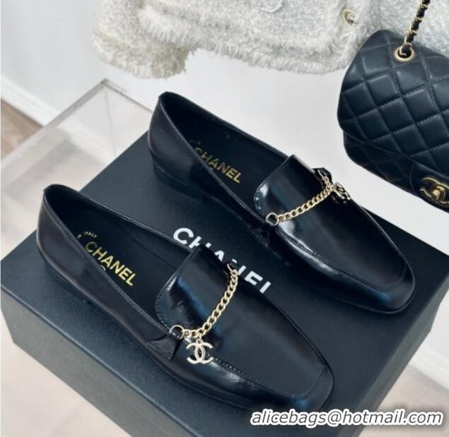 Luxury Chanel Calfskin Moccasins Loafers with CC Chain G45568 Black 323054