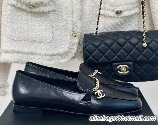 Luxury Chanel Calfskin Moccasins Loafers with CC Chain G45568 Black 323054