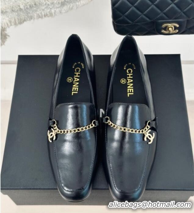 Luxury Chanel Calfskin Moccasins Loafers with CC Chain G45568 Black 323054