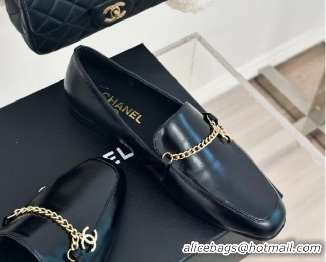 Luxury Chanel Calfskin Moccasins Loafers with CC Chain G45568 Black 323054