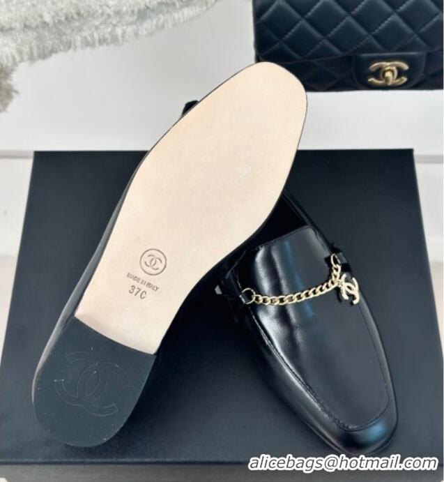 Luxury Chanel Calfskin Moccasins Loafers with CC Chain G45568 Black 323054