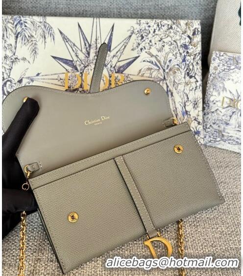 Best Quality Dior Long Saddle Wallet with Chain in Palm-Grained Leather CD8050 Grey 2023