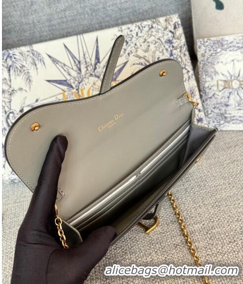 Best Quality Dior Long Saddle Wallet with Chain in Palm-Grained Leather CD8050 Grey 2023