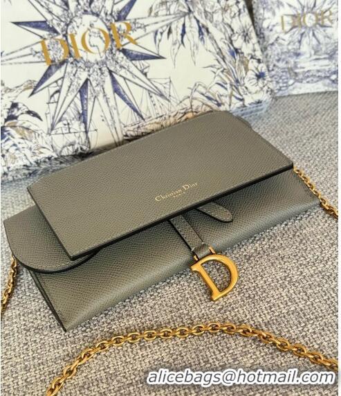 Best Quality Dior Long Saddle Wallet with Chain in Palm-Grained Leather CD8050 Grey 2023