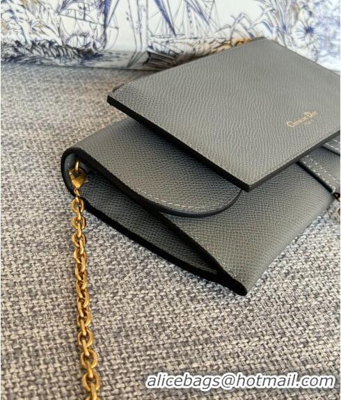 Best Quality Dior Long Saddle Wallet with Chain in Palm-Grained Leather CD8050 Grey 2023