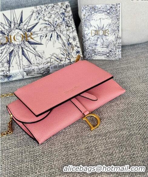 Promotional Dior Long Saddle Wallet with Chain in Palm-Grained Leather CD8050 Light Pink 2023