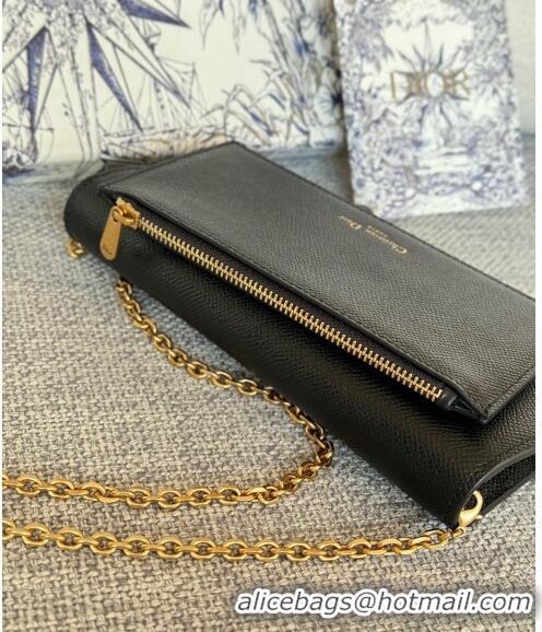 Famous Brand Dior Long Saddle Wallet with Chain in Palm-Grained Leather CD8050 Black 2023