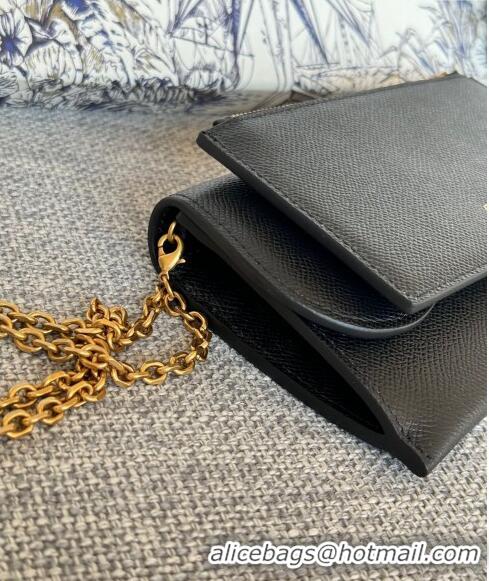 Famous Brand Dior Long Saddle Wallet with Chain in Palm-Grained Leather CD8050 Black 2023