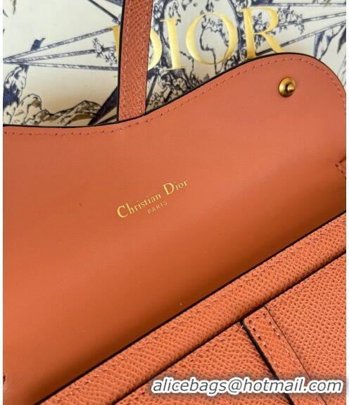 Top Grade Dior Long Saddle Wallet with Chain in Palm-Grained Leather CD8053 Orange 2023