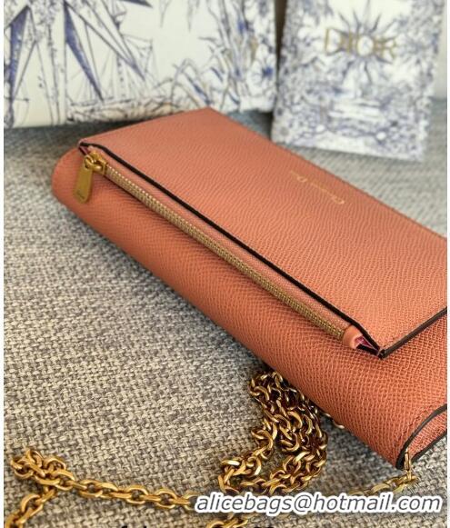 Top Grade Dior Long Saddle Wallet with Chain in Palm-Grained Leather CD8053 Orange 2023