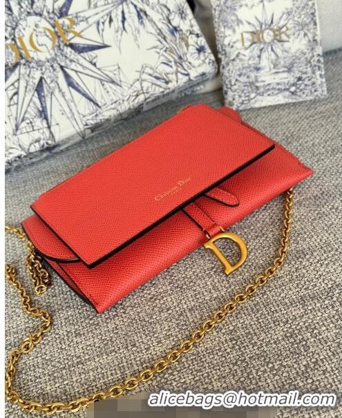 Promotional Dior Long Saddle Wallet with Chain in Palm-Grained Leather CD8050 Red 2023