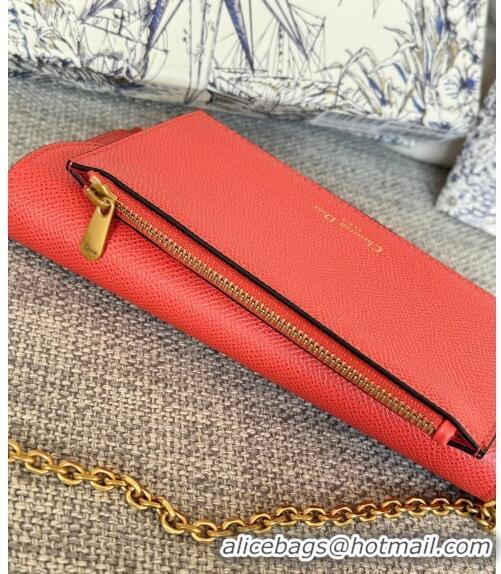 Promotional Dior Long Saddle Wallet with Chain in Palm-Grained Leather CD8050 Red 2023