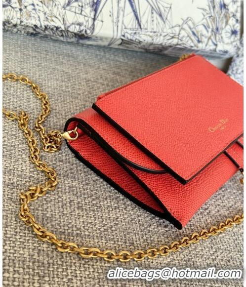 Promotional Dior Long Saddle Wallet with Chain in Palm-Grained Leather CD8050 Red 2023