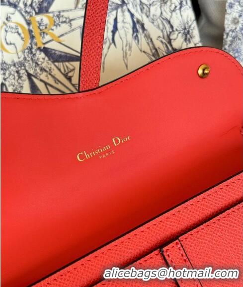 Promotional Dior Long Saddle Wallet with Chain in Palm-Grained Leather CD8050 Red 2023