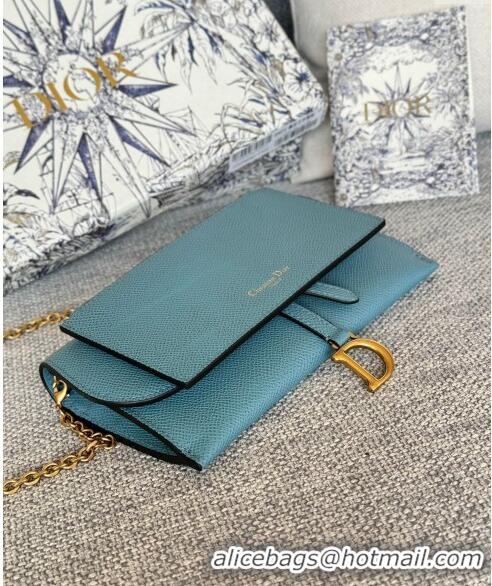 Traditional Specials Dior Long Saddle Wallet with Chain in Palm-Grained Leather CD8050 Blue 2023