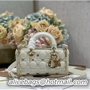 Good Taste Dior Small Lady D-Joy Bag in Cannage Lambskin with Gold-Finish Butterfly Studs M0540 White 2023