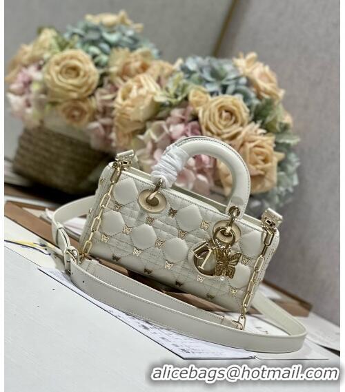 Good Taste Dior Small Lady D-Joy Bag in Cannage Lambskin with Gold-Finish Butterfly Studs M0540 White 2023