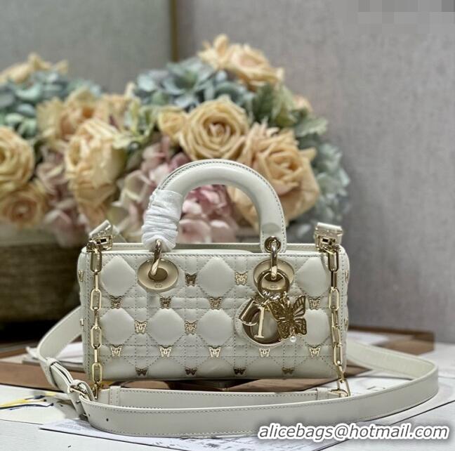 Good Taste Dior Small Lady D-Joy Bag in Cannage Lambskin with Gold-Finish Butterfly Studs M0540 White 2023