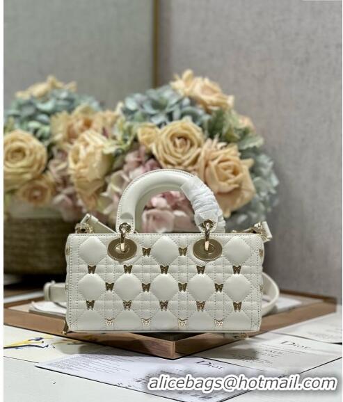 Good Taste Dior Small Lady D-Joy Bag in Cannage Lambskin with Gold-Finish Butterfly Studs M0540 White 2023