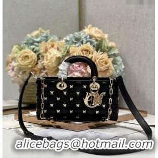 Famous Brand Dior Small Lady D-Joy Bag in Cannage Lambskin with Gold-Finish Butterfly Studs M0540 Black 2023