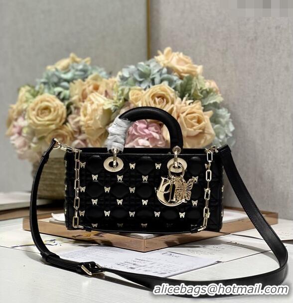 Famous Brand Dior Small Lady D-Joy Bag in Cannage Lambskin with Gold-Finish Butterfly Studs M0540 Black 2023