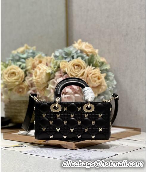 Famous Brand Dior Small Lady D-Joy Bag in Cannage Lambskin with Gold-Finish Butterfly Studs M0540 Black 2023