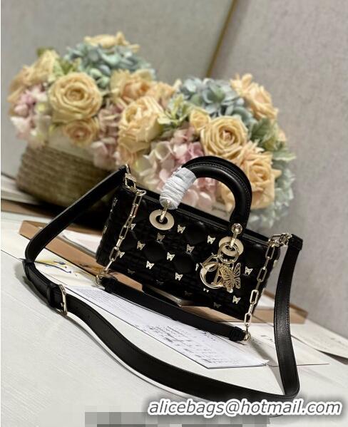 Famous Brand Dior Small Lady D-Joy Bag in Cannage Lambskin with Gold-Finish Butterfly Studs M0540 Black 2023