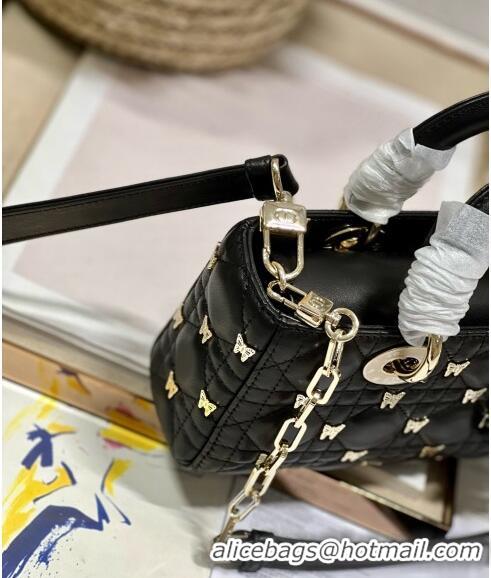 Famous Brand Dior Small Lady D-Joy Bag in Cannage Lambskin with Gold-Finish Butterfly Studs M0540 Black 2023