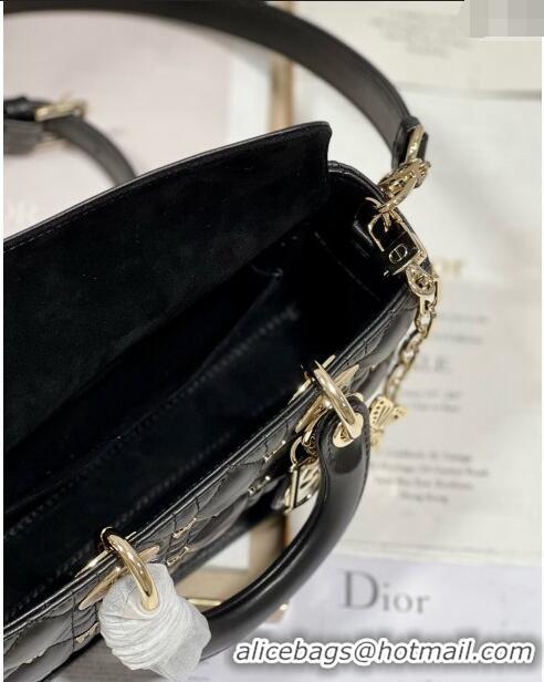 Famous Brand Dior Small Lady D-Joy Bag in Cannage Lambskin with Gold-Finish Butterfly Studs M0540 Black 2023