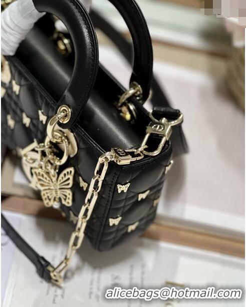 Famous Brand Dior Small Lady D-Joy Bag in Cannage Lambskin with Gold-Finish Butterfly Studs M0540 Black 2023