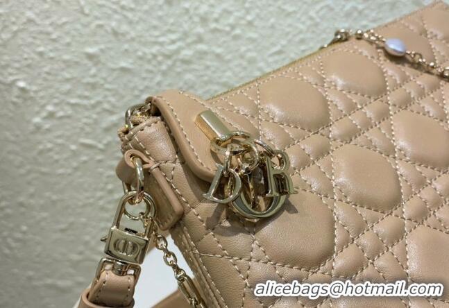 Good Taste Dior Miss Dior Mini Bag in Cannage Lambskin with Pearl Chain CD8066 Beige 2023