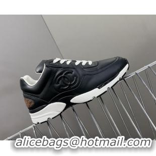 Durable Chanel Calfskin Leather Sneakers with Side CC Black 323060