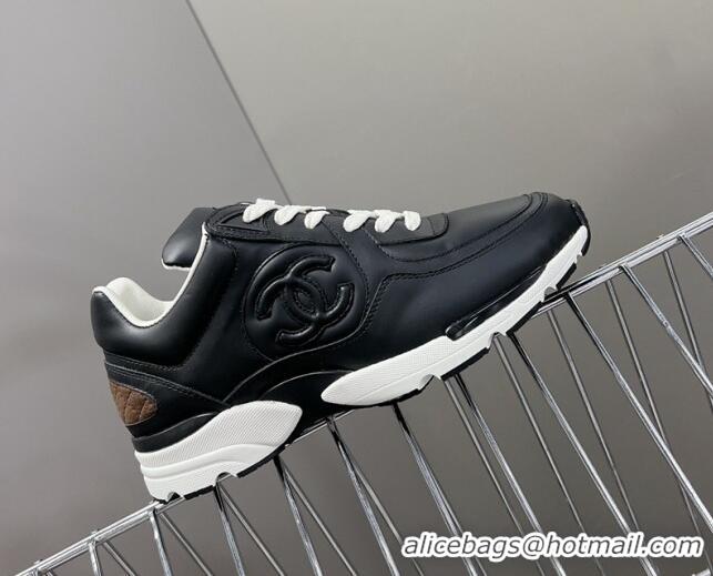 Durable Chanel Calfskin Leather Sneakers with Side CC Black 323060