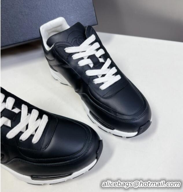 Durable Chanel Calfskin Leather Sneakers with Side CC Black 323060