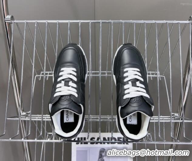 Durable Chanel Calfskin Leather Sneakers with Side CC Black 323060