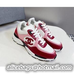 Popular Style Chanel Calfskin Sneakers with Side CC Pink/Red 323061