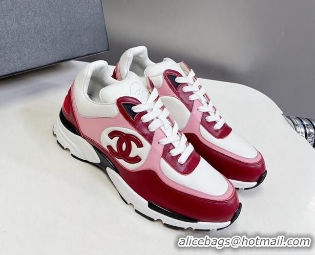 Popular Style Chanel Calfskin Sneakers with Side CC Pink/Red 323061