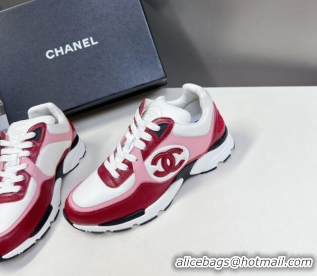 Popular Style Chanel Calfskin Sneakers with Side CC Pink/Red 323061