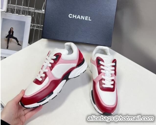 Popular Style Chanel Calfskin Sneakers with Side CC Pink/Red 323061