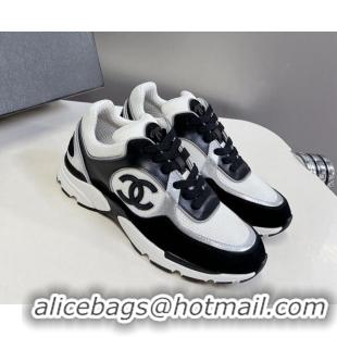 Duplicate Chanel Knit, Calfskin & Suede Sneakers with Side CC Black/White 0323063