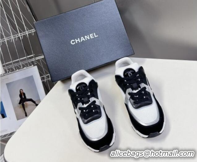 Duplicate Chanel Knit, Calfskin & Suede Sneakers with Side CC Black/White 0323063