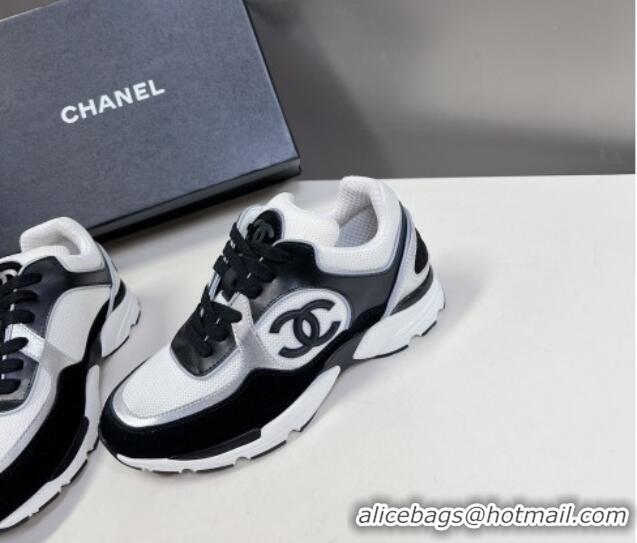 Duplicate Chanel Knit, Calfskin & Suede Sneakers with Side CC Black/White 0323063