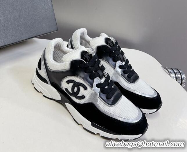 Duplicate Chanel Knit, Calfskin & Suede Sneakers with Side CC Black/White 0323063