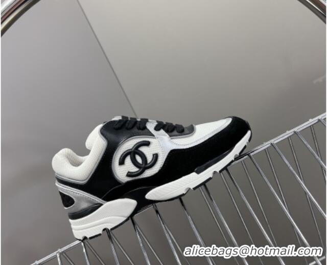 Duplicate Chanel Knit, Calfskin & Suede Sneakers with Side CC Black/White 0323063