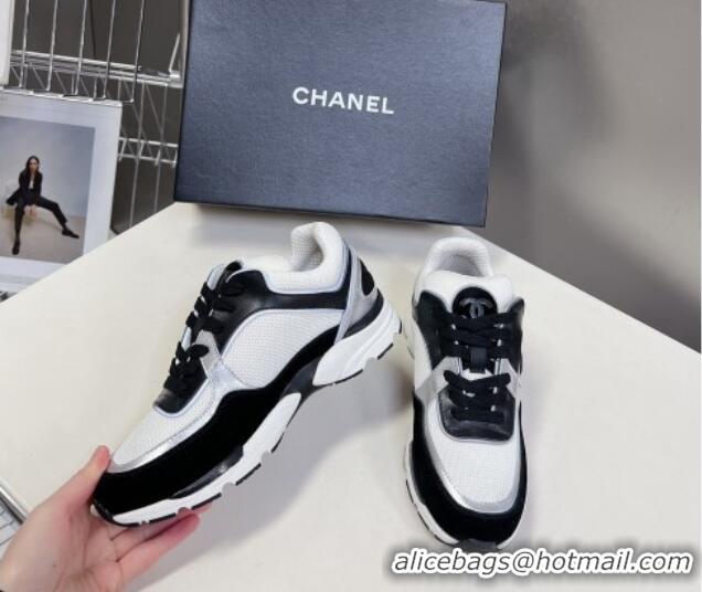 Duplicate Chanel Knit, Calfskin & Suede Sneakers with Side CC Black/White 0323063