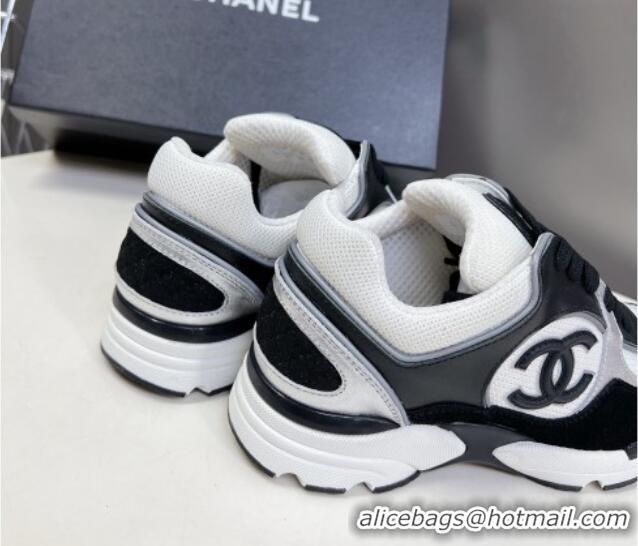 Duplicate Chanel Knit, Calfskin & Suede Sneakers with Side CC Black/White 0323063