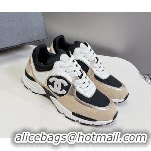 Trendy Design Chanel Mesh, Calfskin & Suede Sneakers with Side CC Beige 323064