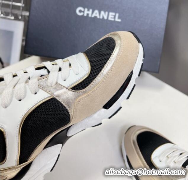 Trendy Design Chanel Mesh, Calfskin & Suede Sneakers with Side CC Beige 323064