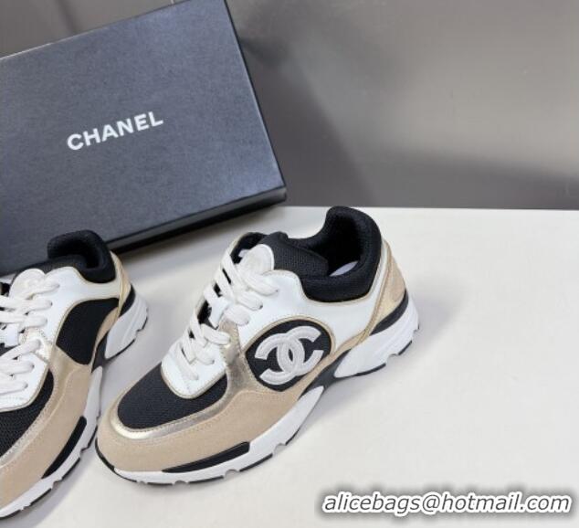 Trendy Design Chanel Mesh, Calfskin & Suede Sneakers with Side CC Beige 323064